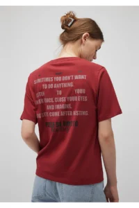 Mavi BLUE WOMEN'S SLOGAN PRINTED T-SHIRT New Maroon - Image 2