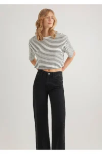 Mavi Striped Crop T-Shirt Crop / Short Cut -85308 - Image 2