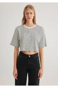 Mavi Striped Crop T-Shirt Crop / Short Cut -85308 - Image 3