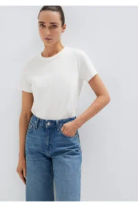 Mavi Crew Neck Interlock White Basic T-Shirt Slim Fit / Slim Fit -70057 - Image 2