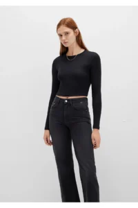 Mavi Long Sleeve Black Crop Basic T-Shirt Crop / Short Cut -900 - Image 2