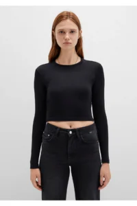 Mavi Long Sleeve Black Crop Basic T-Shirt Crop / Short Cut -900 - Image 3
