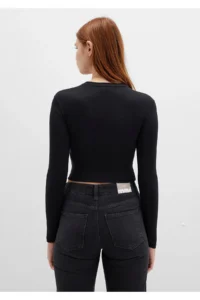 Mavi Long Sleeve Black Crop Basic T-Shirt Crop / Short Cut -900 - Image 4
