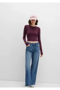 Mavi Long Sleeve Purple Crop Basic T-Shirt Crop / Short Cut -70434 - Image 2