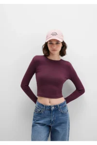 Mavi Long Sleeve Purple Crop Basic T-Shirt Crop / Short Cut -70434 - Image 3