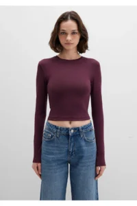 Mavi Long Sleeve Purple Crop Basic T-Shirt Crop / Short Cut -70434 - Image 4