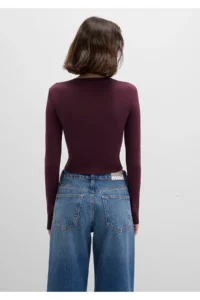 Mavi Long Sleeve Purple Crop Basic T-Shirt Crop / Short Cut -70434 - Image 5
