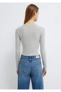 Mavi Long Sleeve Gray Crop Basic T-Shirt Crop / Short Cut -88467 - Image 6