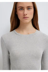 Mavi Long Sleeve Gray Crop Basic T-Shirt Crop / Short Cut -88467 - Image 7