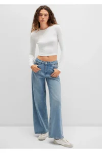 Mavi Long Sleeve White Crop Basic T-Shirt Crop / Short Cut -70057 - Image 2