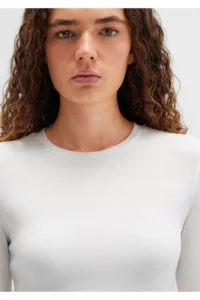 Mavi Long Sleeve White Crop Basic T-Shirt Crop / Short Cut -70057 - Image 7