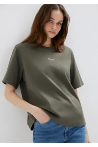 Mavi Logo Printed Interlock Green T-Shirt Loose Fit -71553