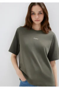 Mavi Logo Printed Interlock Green T-Shirt Loose Fit -71553 - Image 2