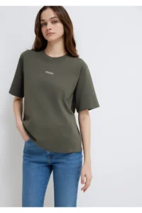 Mavi Logo Printed Interlock Green T-Shirt Loose Fit -71553 - Image 3