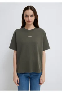 Mavi Logo Printed Interlock Green T-Shirt Loose Fit -71553 - Image 4