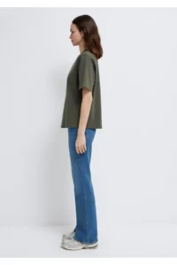 Mavi Logo Printed Interlock Green T-Shirt Loose Fit -71553 - Image 5