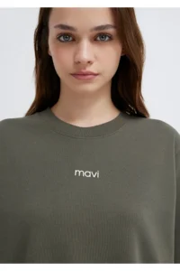 Mavi Logo Printed Interlock Green T-Shirt Loose Fit -71553 - Image 7