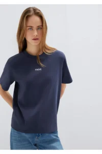 Mavi Logo Printed Interlock Navy Blue T-Shirt Loose Fit -85315