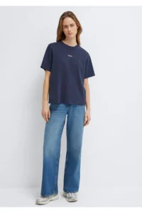 Mavi Logo Printed Interlock Navy Blue T-Shirt Loose Fit -85315 - Image 2