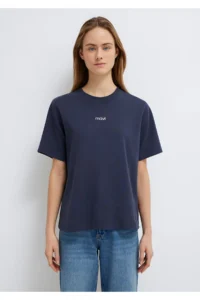 Mavi Logo Printed Interlock Navy Blue T-Shirt Loose Fit -85315 - Image 4