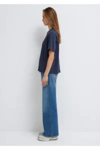 Mavi Logo Printed Interlock Navy Blue T-Shirt Loose Fit -85315 - Image 5