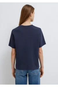 Mavi Logo Printed Interlock Navy Blue T-Shirt Loose Fit -85315 - Image 6