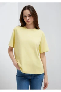 Mavi Logo Printed Interlock Yellow T-Shirt Regular Fit / Normal Cut -71303 - Image 2
