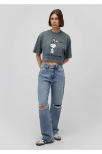 Mavi Snoopy Printed Gray T-Shirt Crop / Short Cut -80889