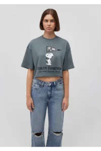 Mavi Snoopy Printed Gray T-Shirt Crop / Short Cut -80889 - Image 3