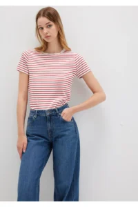Mavi Crew Neck Striped Red T-Shirt Slim Fit / Slim Fit -86680 - Image 2