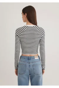 Mavi Long Sleeve Striped Crop Basic T-Shirt Crop / Short Cut -85586 - Image 5
