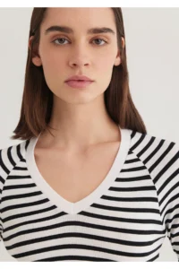 Mavi Long Sleeve Striped Crop Basic T-Shirt Crop / Short Cut -85586 - Image 6