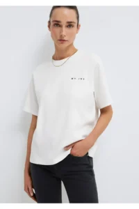 Mavi MV Printed Interlock Ecru T-Shirt Regular Fit / Normal Cut -80194