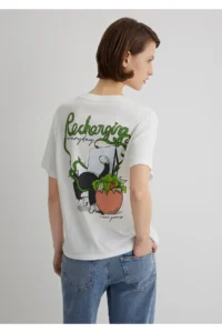 Mavi Cat Printed Ecru T-Shirt Regular Fit / Normal Cut -70057 - Image 2