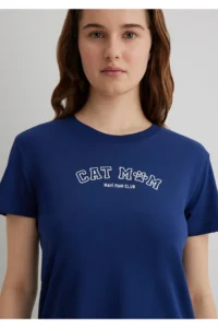 Mavi Cat Printed Navy Blue T-Shirt Semi Slim Fit / Semi Slim Fit -70491 - Image 5