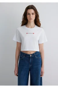 Mavi Printed White Crop T-Shirt Regular Fit / Normal Cut -620 - Image 3