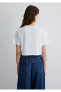 Mavi Printed White Crop T-Shirt Regular Fit / Normal Cut -620 - Image 4