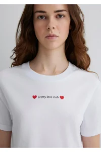 Mavi Printed White Crop T-Shirt Regular Fit / Normal Cut -620 - Image 5