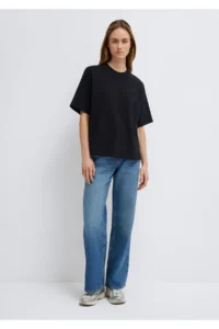 Mavi Embroidered Black Basic T-Shirt Loose Fit / Loose Fit -900 - Image 2
