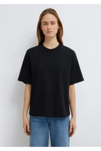 Mavi Embroidered Black Basic T-Shirt Loose Fit / Loose Fit -900 - Image 3