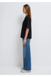 Mavi Embroidered Black Basic T-Shirt Loose Fit / Loose Fit -900 - Image 4