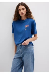 Mavi Cat Logo Printed Navy Blue T-Shirt Loose Fit -82625 - Image 2