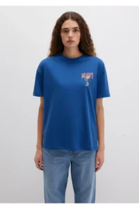 Mavi Cat Logo Printed Navy Blue T-Shirt Loose Fit -82625 - Image 4