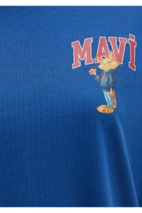 Mavi Cat Logo Printed Navy Blue T-Shirt Loose Fit -82625 - Image 7
