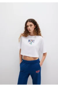 Mavi Cat Logo Printed White T-Shirt Crop / Short Cut -620 - Image 4