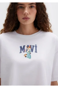 Mavi Cat Logo Printed White T-Shirt Crop / Short Cut -620 - Image 7