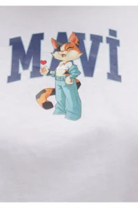 Mavi Cat Logo Printed White T-Shirt Crop / Short Cut -620 - Image 8