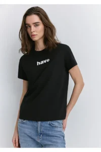 Mavi Pile Printed Black T-Shirt Regular Fit / Normal Cut -900