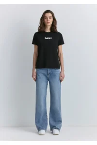 Mavi Pile Printed Black T-Shirt Regular Fit / Normal Cut -900 - Image 2