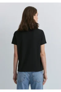 Mavi Pile Printed Black T-Shirt Regular Fit / Normal Cut -900 - Image 3
